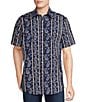 Color:Navy - Image 1 - Big & Tall Floral Stripe Panel Printed Stretch Short Sleeve Woven Shirt
