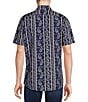 Color:Navy - Image 2 - Big & Tall Floral Stripe Panel Printed Stretch Short Sleeve Woven Shirt