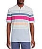 Color:Lucent White - Image 1 - Blue Label Classic Fit Multi Stripe Pique Short Sleeve Polo Shirt