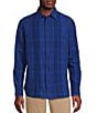 Color:Blue Quartz - Image 1 - Blue Label Color Washed Plaid Poplin Long Sleeve Woven Shirt