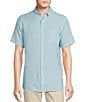 Color:Aqua - Image 1 - Blue Label French Linen Collection Classic Fit Short Sleeve Shirt