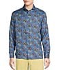 Color:Medium Blue - Image 1 - Blue Label French Linen Collection Double-Sided Print Long Sleeve Woven Shirt