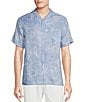 Color:Blue - Image 1 - Blue Label French Linen Collection Paisley Print Short Sleeve Woven Camp Shirt