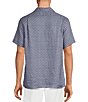 Color:Peacoat Blue - Image 2 - Blue Label French Linen Collection Printed Short Sleeve Woven Camp Shirt