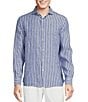 Color:Peacoat Blue - Image 1 - Blue Label French Linen Collection Striped Long Sleeve Woven Shirt