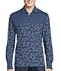 Color:Navy - Image 1 - Blue Label Kyoto Collection Color Block Print Long Sleeve Jersey Polo Shirt