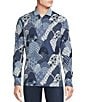 Color:Faded Blue - Image 1 - Blue Label Kyoto Collection Multi-Print Long Sleeve Slub Jersey Polo Shirt