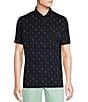 Color:Dark Navy - Image 1 - Blue Label Palm Tree Print Lightweight Pique Jersey Short Sleeve Polo Shirt