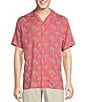 Color:Vintage Berry - Image 1 - Blue Label Palm Tree Printed Rayon Short Sleeve Woven Camp Shirt