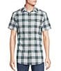 Color:Turquoise - Image 1 - Blue Label Slim Fit Small Plaid Lyocell Cotton Short Sleeve Woven Shirt