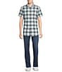 Color:Turquoise - Image 3 - Blue Label Slim Fit Small Plaid Lyocell Cotton Short Sleeve Woven Shirt