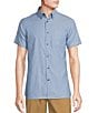 Color:Medium Blue - Image 1 - Blue Label Slim Fit Solid Lightweight Oxford Short Sleeve Woven Shirt