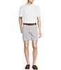 Color:Blue - Image 3 - Blue Label Soho Tailored Fit Striped Seersucker 7#double; Inseam Shorts