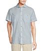 Color:Light Blue - Image 1 - Blue Label Solid Chambray Cotton Short Sleeve Woven Shirt