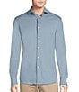 Color:Faded Denim - Image 1 - Blue Label Solid Long Sleeve Interlock Coatfront Shirt