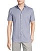 Color:Medium Blue - Image 1 - Blue Label Thin Striped Short Sleeve Interlock Coatfront Shirt
