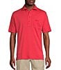 Color:Hibiscus Red - Image 1 - Blue Label Tahiti Collection Garment Dyed Embroidered Pocket Short Sleeve Polo Shirt