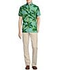 Color:Ocean Blue - Image 3 - Blue Label Tahiti Collection Tropical Palm Print Poplin Short Sleeve Popover Woven Shirt