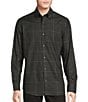 Color:Charcoal Heather - Image 1 - Blue Label Tribeca Collection Glen Plaid Cotton-Twill Long Sleeve Woven Shirt