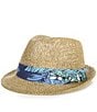 Color:Natural - Image 1 - Blue Label Tropical Printed Band Fedora Hat