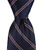 Color:Navy - Image 1 - Classic Stripe Printed 3 1/4#double; Silk Tie
