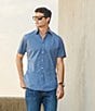 Color:Blue - Image 5 - Cremieux Premium Denim Blue Geometric Stretch Short-Sleeve Woven Shirt