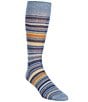 Color:Blue - Image 1 - Linen-Blend Stripe Heel/Toe Crew Dress Socks
