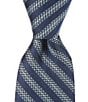 Color:Navy - Image 1 - Linked Stripe 3#double; Woven Silk Tie