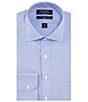 Color:Blue - Image 1 - Slim Fit Non-Iron Spread Collar Mitered Cuff Step Weave Twill Dress Shirt