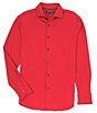 Color:Red Heather - Image 1 - Solid Interlock Long-Sleeve Coatfront Shirt