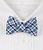 Color:Blue - Image 1 - Thin Plaid Woven Silk Bow Tie