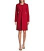 Color:Classic Red - Image 1 - Crepe Notch Lapel Collar Open Front Belted Jacket Dress Set
