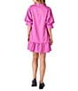 CROSBY by Mollie Burch Brixton Taffeta Mock Neck Short Balloon Sleeve Side Pocket Ruffle Shift Above the Knee Dress, Color:Super Pink - Image 2