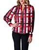 CROSBY by Mollie Burch Leland Holiday Plaid Print Stand Split V Collar Top, Color:Holiday Plaid - Image 1