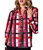 CROSBY by Mollie Burch Leland Holiday Plaid Print Stand Split V Collar Top, Color:Holiday Plaid - Image 4