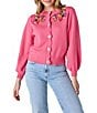 CROSBY by Mollie Burch Colson Cashmere Blend Floral Embroidered Neckline Button Front Cardigan - Image 1