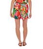 CROSBY by Mollie Burch Coordinating Drake Tropical Floral Printed Elastic High Waist Flat Front Shorts, Color:Tropicana - Image 2