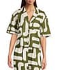 CROSBY by Mollie Burch Crosby By Mollie Burch Coordinating Ida Notch Collar Linen Blend Short Sleeve Abstract Print Button Front Shirt, Color:Pave The Way - Image 1