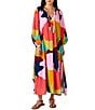 CROSBY by Mollie Burch CROSBY By Mollie Burch Freya Printed Split V-Neck Long Sleeve Maxi Dress, Color:Block Poppy - Image 1