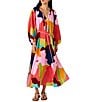 CROSBY by Mollie Burch CROSBY By Mollie Burch Freya Printed Split V-Neck Long Sleeve Maxi Dress, Color:Block Poppy - Image 3