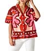 CROSBY by Mollie Burch Iker Coordinating Cotton Linen Blend Short Sleeve Button Front Box Top, Color:Mexico City - Image 3