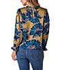 CROSBY by Mollie Burch James Crepe de Chine Floral Jewel Neck Long Balloon Sleeve Ruffle Cuff Back Keyhole Blouse, Color:Marigold - Image 2