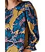 CROSBY by Mollie Burch James Crepe de Chine Floral Jewel Neck Long Balloon Sleeve Ruffle Cuff Back Keyhole Blouse, Color:Marigold - Image 4