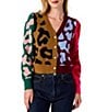 CROSBY by Mollie Burch Jovie Cashmere Blend Intarsia Knit Color Block Leopard V-Neck Long Sleeve Button Front Cardigan, Color:Leopard Colorblock - Image 1