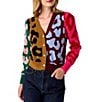 CROSBY by Mollie Burch Jovie Cashmere Blend Intarsia Knit Color Block Leopard V-Neck Long Sleeve Button Front Cardigan, Color:Leopard Colorblock - Image 3