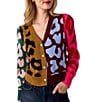 CROSBY by Mollie Burch Jovie Cashmere Blend Intarsia Knit Color Block Leopard V-Neck Long Sleeve Button Front Cardigan, Color:Leopard Colorblock - Image 4