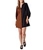 CROSBY by Mollie Burch Liv Color Block Split Round Neck 3/4 Sleeve Button Front Mini Shirt Dress, Color:Brown/Black - Image 1