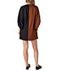 CROSBY by Mollie Burch Liv Color Block Split Round Neck 3/4 Sleeve Button Front Mini Shirt Dress, Color:Brown/Black - Image 2