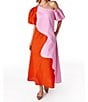 Color:Lobster Rose - Image 1 - CROSBY By Mollie Burch Lovett Asymmetrical Sleeve Colorblock Maxi Dress