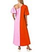 Color:Lobster Rose - Image 2 - CROSBY By Mollie Burch Lovett Asymmetrical Sleeve Colorblock Maxi Dress